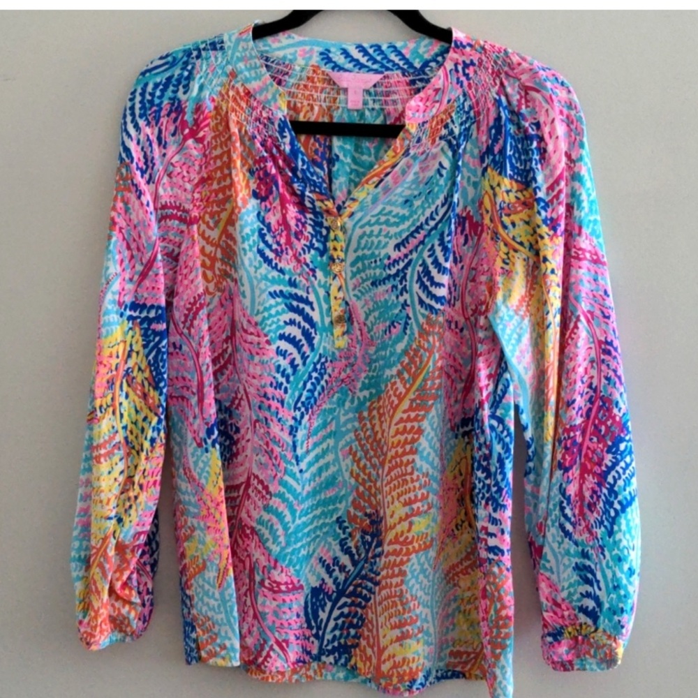 Lilly Pulitzer Elsa silk top bold pattern small